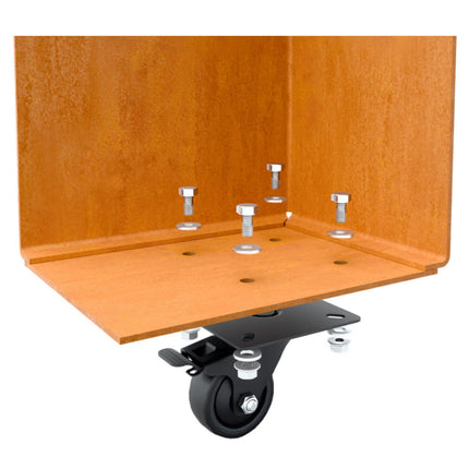 Langwerpige cortenstalen plantenbak met wielen 150x50x60 cm