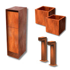 Doika’s Cortenstaal Tuinpakket – 5 - delige Set (variant T) - Doika - Tuinpakketten - Doika - 1x Pakun cortenstaal - 2x Quadra 50x50x50 cm - 2x Pillar 50cm