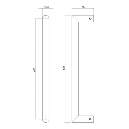 Intersteel Deurgreep per stuk recht - 90° 630x80x30 HoH 600 rvs - Doika - Deurgrepen - Intersteel - 8714186465257 - 35,433,941