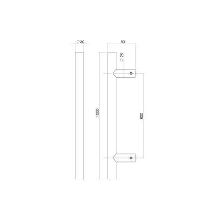 Intersteel Deurgreep per stuk T - vorm 1000x80x30 HoH 800 rvs - Doika - Deurgrepen - Intersteel - 8714186465042 - 35,432,751