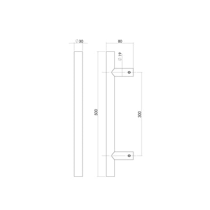 Intersteel Deurgreep per stuk T - vorm 500x80x30 HoH 300 rvs - Doika - Deurgrepen - Intersteel - 8714186464960 - 35,432,721