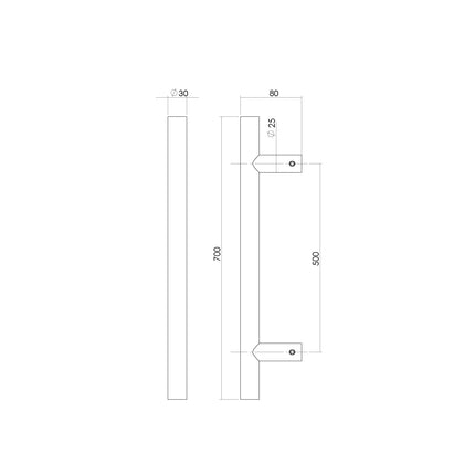 Intersteel Deurgreep per stuk T - vorm 700x80x30 HoH 500 rvs - Doika - Deurgrepen - Intersteel - 8714186465004 - 35,432,741