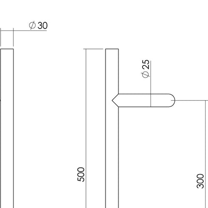 Intersteel Deurgreep T - schuin ø 30 mm - 500 mm rvs geborsteld - Doika - Deurgrepen - Intersteel - 8714186334409 - 35,432,921