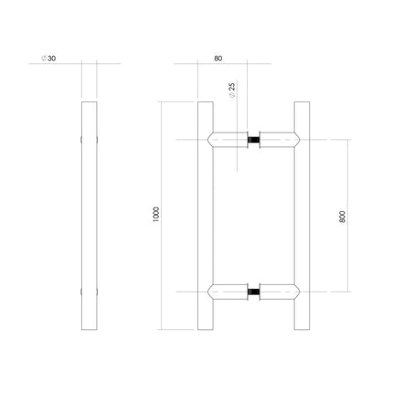 Intersteel Deurgrepen per paar T - vorm 1000x80x30 HoH 800 rvs - Doika - Deurgrepen - Intersteel - 8714186465059 - 35,432,752