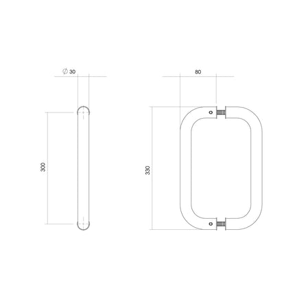 Intersteel Deurgrepen per paar U - vorm 330x80x30 HoH 300 rvs - Doika - Deurgrepen - Intersteel - 8714186465400 - 35,434,012