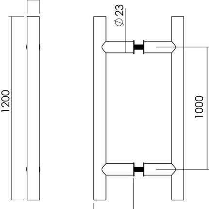 Intersteel Deurgrepen T - vorm ø 25 mm - 1200 mm rvs geborsteld - Doika - Deurgrepen - Intersteel - 8714186334263 - 35,432,582