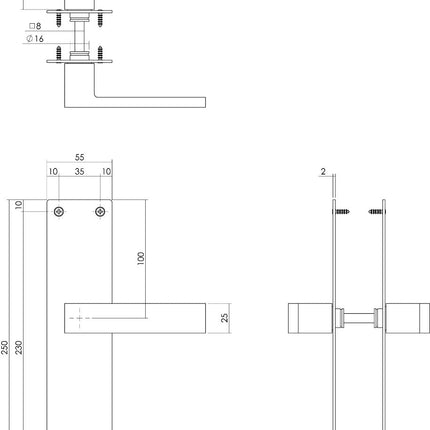 Intersteel Deurkruk Amsterdam met schild 250x55x2mm blind rvs geborsteld - Doika - Deurkrukken op schild - Intersteel - 8714186489710 - 35,057,111