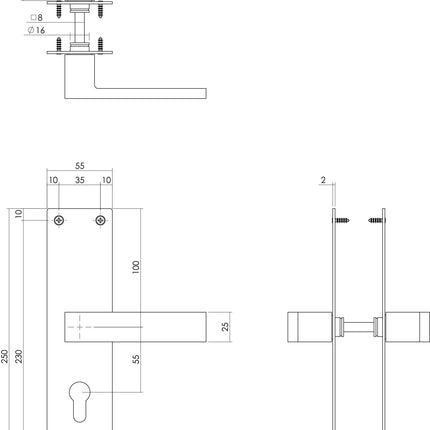 Intersteel Deurkruk Amsterdam met schild 250x55x2mm profielcilindergat 55mm zwart - Doika - Deurkrukken op schild - Intersteel - 8714186489536 - 23,057,129