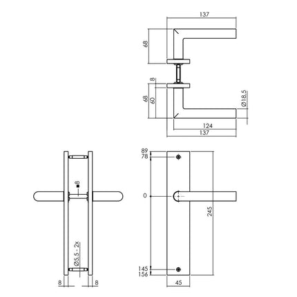 Intersteel Deurkruk Bastian op schild 245x45 mm blind messing titaan PVD - Doika - Deurkrukken op schild - Intersteel - 8714186558126 - 13,174,311