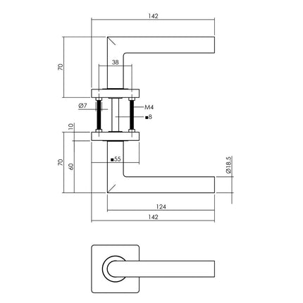 Intersteel Deurkruk Bastian op vierkante rozet 55x55x10mm antracietgrijs - Doika - Deurkrukken op rozet - Intersteel - 8714186569085 - 29,174,702