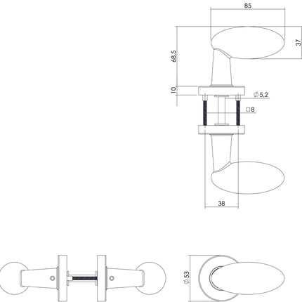 Intersteel Deurkruk Golfclub geveerd op rozet Ø52x10 met ring rvs geborsteld - Doika - Deurkrukken op rozet - Intersteel - 8714186080610 - 35,061,302