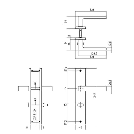 Intersteel Deurkruk Hera op schild 245x45 mm WC63/8 mm mat zwart - Doika - Deurkrukken op schild - Intersteel - 8714186555309 - 23,174,465