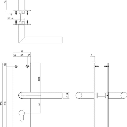 Intersteel Deurkruk Jura met schild 250x55x2mm profielcilindergat 55mm zwart - Doika - Deurkrukken op schild - Intersteel - 8714186489604 - 23,058,329