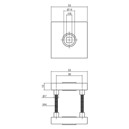 Intersteel Deurkruk Jura op vierkante massieve rozet 53x53x10 mm rvs geborsteld achterdeurbeslag - Doika - Achterdeurbeslag op rozet - Intersteel - 8714186540008 - 35,405,720