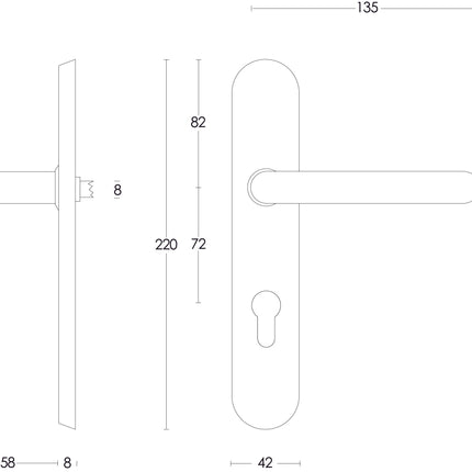 Intersteel Deurkruk Rond op schild profielcilindergat 72 mm rvs geborsteld - Doika - Deurkrukken op schild - Intersteel - 8714186060629 - 35,057,636