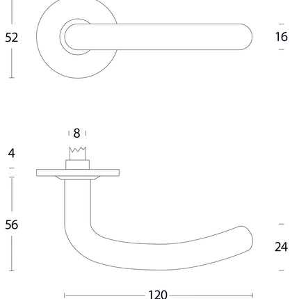 Intersteel Deurkruk Sabel ø16 mm slank op rozet met ring rvs geborsteld - Doika - Deurkrukken op rozet - Intersteel - 8714186072738 - 35,056,802