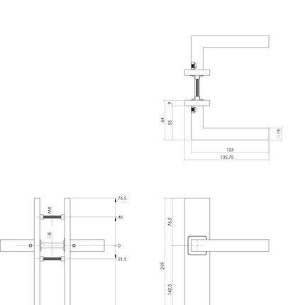 Intersteel Deurkruk Vierkant op rechthoek schild blind rvs geborsteld - Doika - Deurkrukken op schild - Intersteel - 8714186187036 - 35,133,711