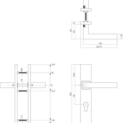 Intersteel Deurkruk Vierkant op rechthoekig schild profielcilindergat 55 mm rvs geborsteld - Doika - Deurkrukken op schild - Intersteel - 8714186187050 - 35,133,729