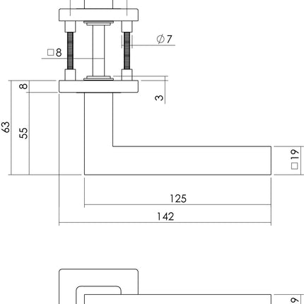 Intersteel Deurkruk Vierkant op vierkant rozet rvs geborsteld - Doika - Deurkrukken op rozet - Intersteel - 8714186127926 - 35,124,902