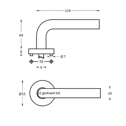 Intersteel Deurkruk Vlinder op rozet met 7 mm nok rvs geborsteld - Doika - Deurkrukken op rozet - Intersteel - 8714186130230 - 35,127,902