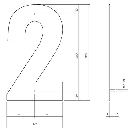 Intersteel Huisnummer 2 XL hoogte 30 cm rvs geborsteld - Doika - Huisnummer - Intersteel - 8714186503096 - 35,402,112