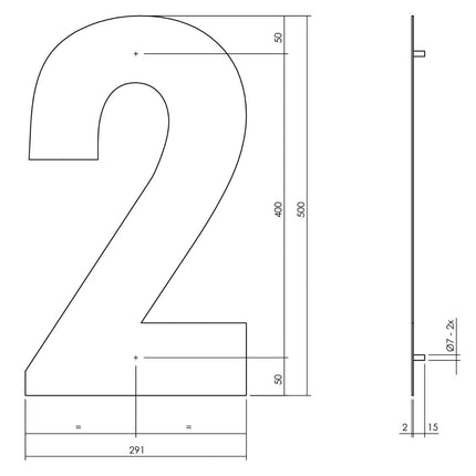 Intersteel Huisnummer 2 XXL hoogte 50 cm rvs geborsteld - Doika - Huisnummer - Intersteel - 8714186503195 - 35,402,122