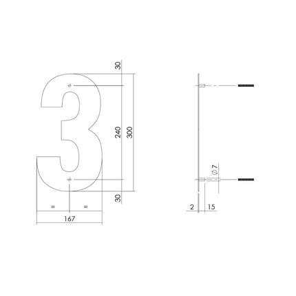 Intersteel Huisnummer 3 XL hoogte 30 cm rvs geborsteld - Doika - Huisnummer - Intersteel - 8714186503102 - 35,402,113