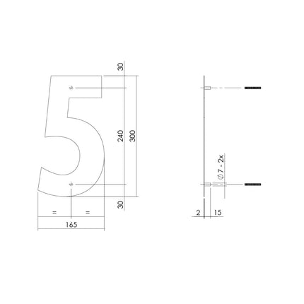 Intersteel Huisnummer 5 XL hoogte 30 cm rvs geborsteld - Doika - Huisnummer - Intersteel - 8714186503126 - 35,402,115