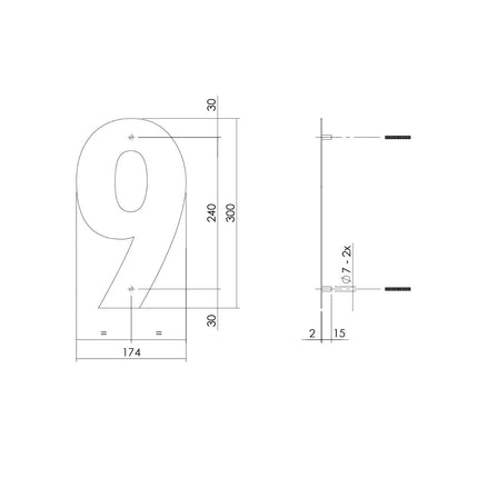 Intersteel Huisnummer 9 XL hoogte 30 cm rvs geborsteld - Doika - Huisnummer - Intersteel - 8714186503164 - 35,402,119