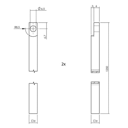 Intersteel Kruk - espagnolet links T - recht met stangenset 2 X 1245 mm zwart - Doika - Deurespagnoletten - Intersteel - 8714186554517 - 0023.562048B