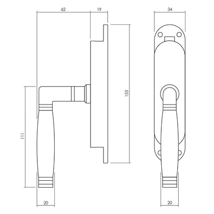 Intersteel Kruk - espagnolet rechts Ton 222 met stangenset 2x 1250 mm nikkel/ebbenhout - Doika - Deurespagnoletten - Intersteel - 8714186540671 - 0018.562062A