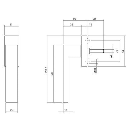 Intersteel Raamkruk Amsterdam op rechthoekige rozet zwart - Doika - Raamkrukken - Intersteel - 8714186562277 - 23,615,625