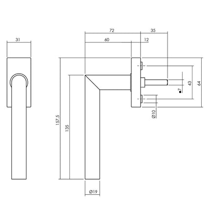 Intersteel Raamkruk Jura op rechthoekige rozet zwart - Doika - Raamkrukken - Intersteel - 8714186562284 - 23,615,615