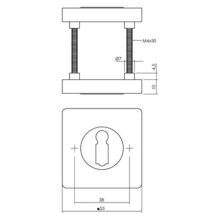 Intersteel Rozet met sleutelgat vierkant 55x55x10 mm messing titaan PVD - Doika - Rozetten - Intersteel - 8714186557808 - 13,319,186