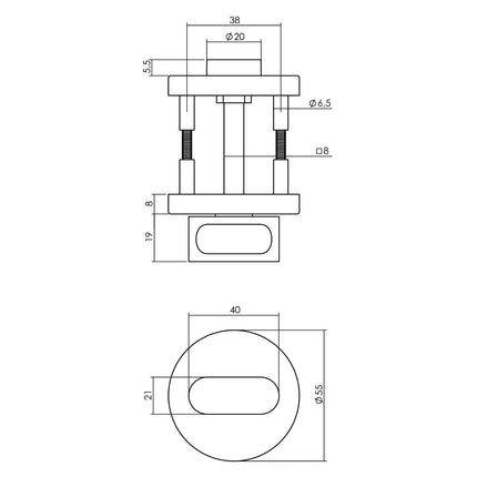 Intersteel Rozet met toilet - /badkamersluiting Ø55x8 mm aluminium zwart - Doika - Rozetten - Intersteel - 8714186492239 - 23,010,060