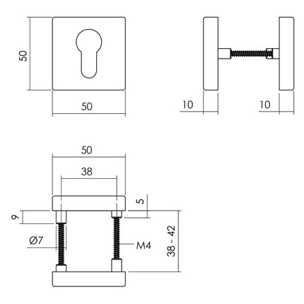 Intersteel Rozet profielcilindergat 50x50x10 mm aluminium zwart (pr) - Doika - Rozetten - Intersteel - 8714186653968 - 23,309,387