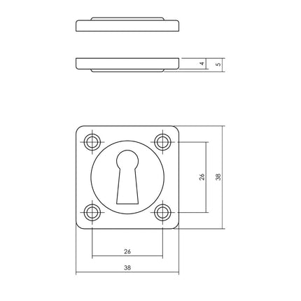 Intersteel Rozet sleutelgat schroefgat vierkant messing getrommeld - Doika - Rozetten - Intersteel - 8714186648278 - 11,318,386