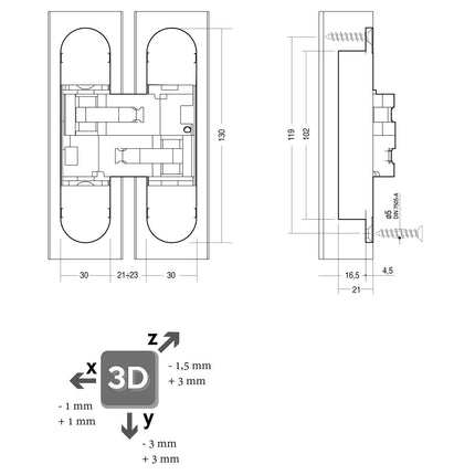 Intersteel Scharnier 130 x 30 mm zamak – zwart 3D verstelbaar - Doika - Scharnieren - Intersteel - 8714186460702 - 94,462,643