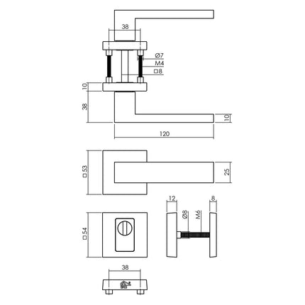 Intersteel Set achterdeurbeslag vierkant: deurkruk Amsterdam met massieve rozetten en SKG3 veiligheidsrozetten PVD messingkleur - Doika - Achterdeurbeslag op rozet - Intersteel - 8714186697696 - 13,405,727