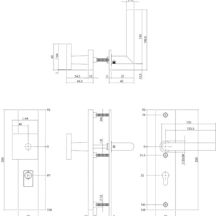 Intersteel SKG3 veiligheidsbeslag rechthoekig 250x50mm greep/kruk Jura profielcilindergat 72mm met kerntrekbeveiliging rvs getrommeld - Doika - Voordeurbeslag op schild - Intersteel - 8714186696668 - 0034.396236Z