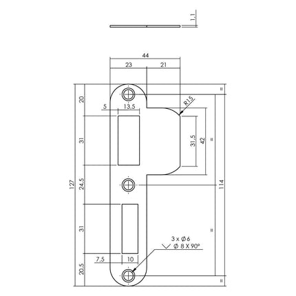 Intersteel Sluitplaat voor veiligheidsslot SKG* profielcilindergat 55 mm DIN links rvs - Doika - Veiligheidssloten - Intersteel - 8714186487631 - 0094.950807B