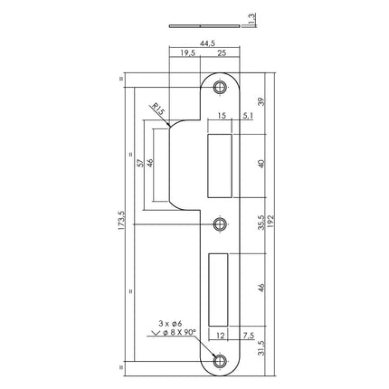 Intersteel Sluitplaat voor veiligheidsslot SKG** profielcilindergat 72 mm DIN rechts rvs - Doika - Veiligheidssloten - Intersteel - 8714186487600 - 0094.950806A