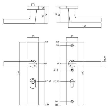 Intersteel Veiligheidsbeslag met kerntrekbeveiliging SKG*** profielcilinder 55 mm rechthoekig achterdeurbeslag zwart - Doika - Achterdeurbeslag op schild - Intersteel - 8714186528778 - 23,379,529