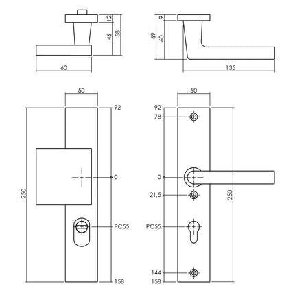 Intersteel Veiligheidsbeslag met kerntrekbeveiliging SKG*** profielcilinder 55 mm rechthoekig voordeurbeslag - Doika - Voordeurbeslag op schild - Intersteel - 8714186527979 - 82,379,429