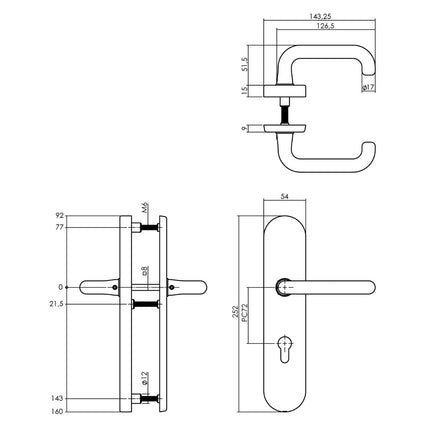 Intersteel Veiligheidsbeslag ovaal kruk/kruk profielcilindergat 72 mm SKG*** messing getrommeld - Doika - Achterdeurbeslag op schild - Intersteel - 8714186505885 - 0011.381936Z