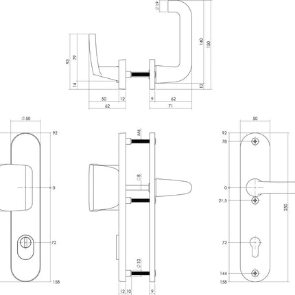 Intersteel Veiligheidsbeslag SKG*** greep/kruk profielcilinder 72 mm met kerntrekbeveiliging aluminium zwart - Doika - Voordeurbeslag op schild - Intersteel - 8714186492086 - 23,379,636