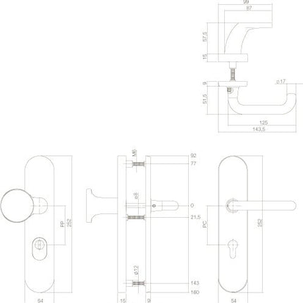 Intersteel Veiligheidsbeslag SKG*** profielcilindergat 72 mm ovaal met kerntrekbeveiliging messing gelakt - Doika - Voordeurbeslag op schild - Intersteel - 8714186069189 - 13,382,036