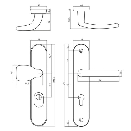 Intersteel Voordeurbeslag ovaal greep/kruk profielcilindergat 72 mm met kerntrekbeveiliging chroom - Doika - Voordeurbeslag op schild - Intersteel - 8714186436653 - 16,383,036