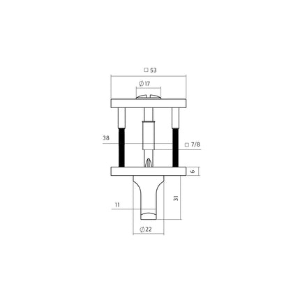 Intersteel WC - sluiting verdekt 53x53x6mm met stift 6 - 8mm rvs - Doika - Rozetten - Intersteel - 8714186695890 - 1,335,103,061