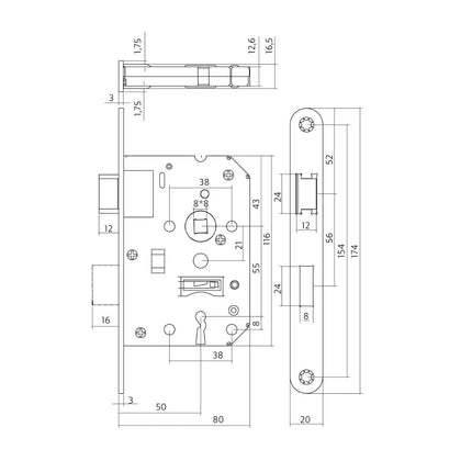 Intersteel Woningbouw klavier dag - en nachtslot 55 mm rvs geborsteld - Doika - Woningbouwsloten - Intersteel - 8714186427330 - 94,954,224